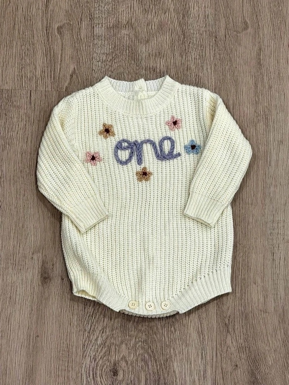 Handmade Baby Knit Sweater with Floral Embroidery
